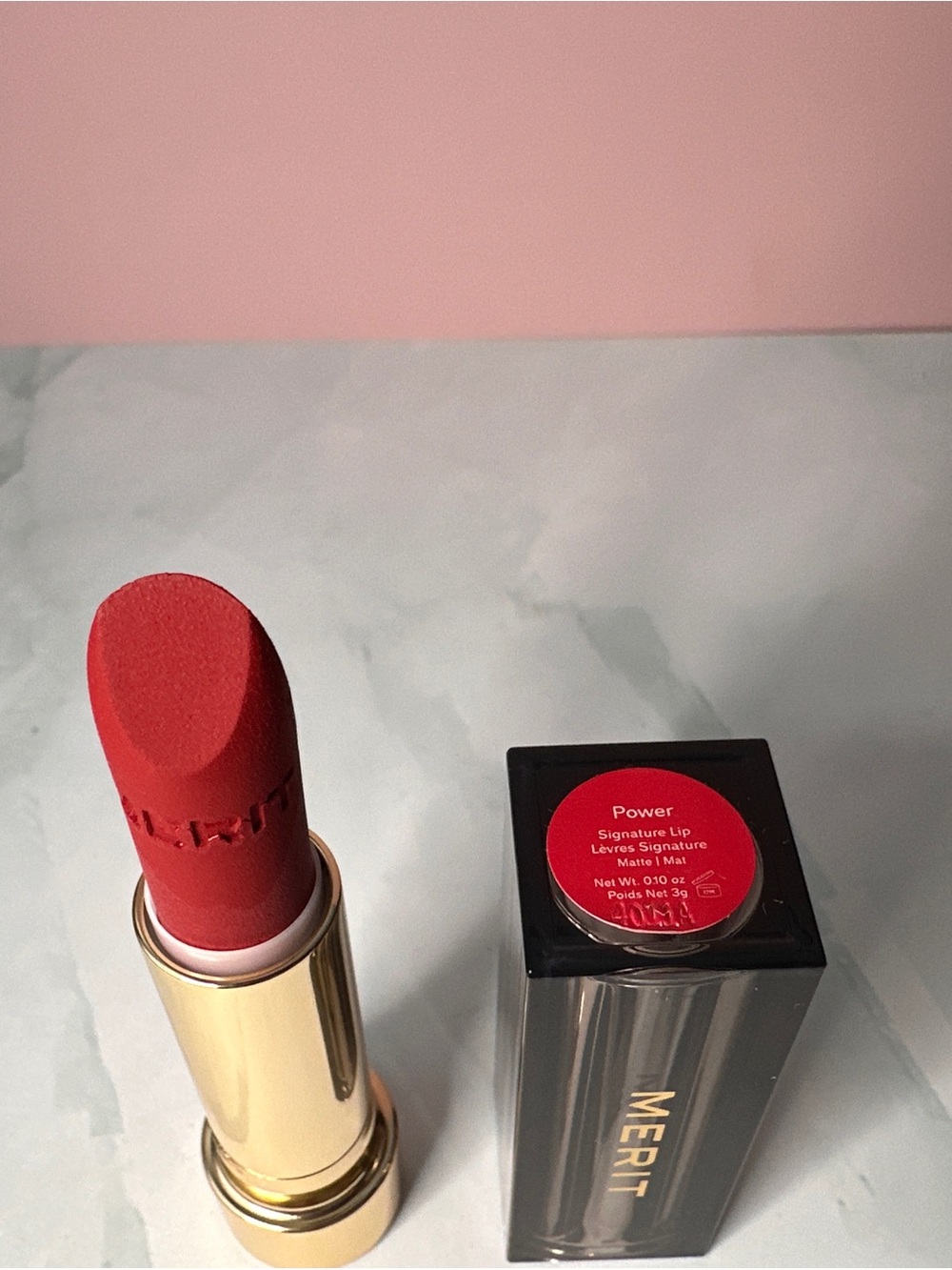 Merit Power Signature Matte Lipstick in Rich Red